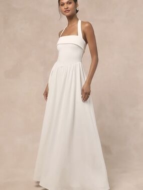 Lulu's White Halter Empire-Waist Wedding Gown